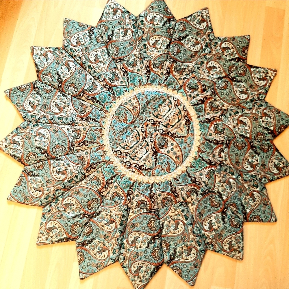 Gold metallic, Teal and Terra Cotta Ornate Geometric 3ft Table Cover.